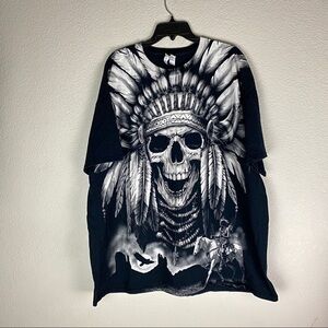 Vintage Indian Skull Chief Headdress Shirt 3XL